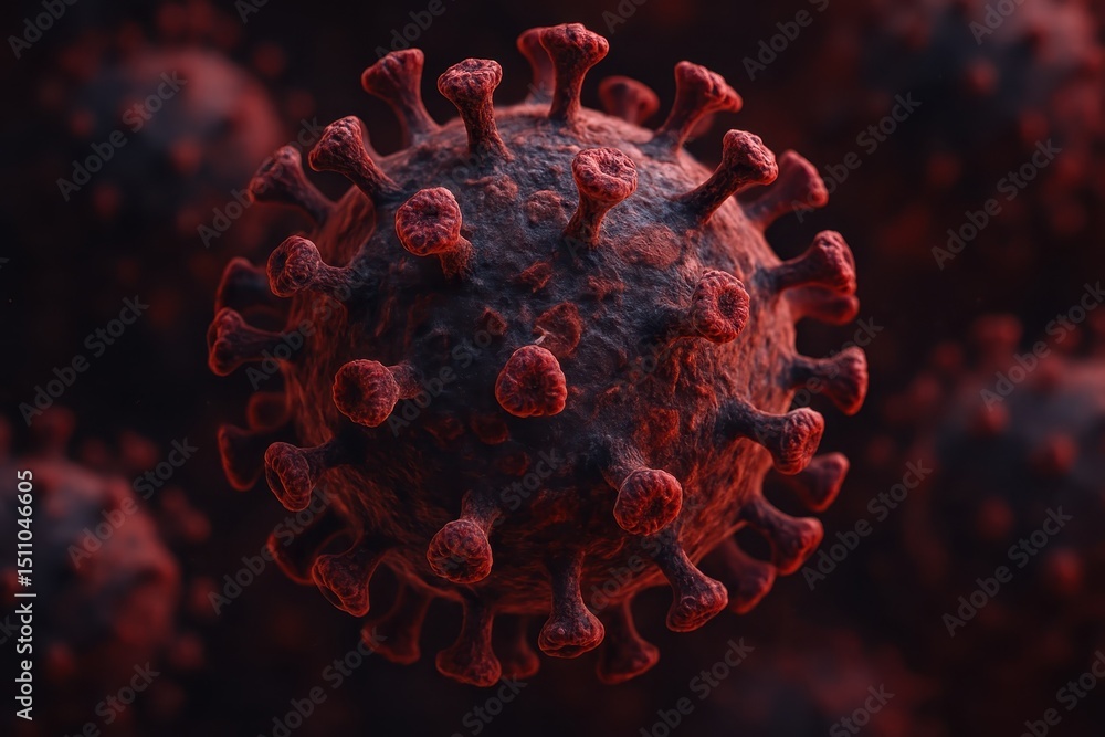 Aufkleber highly magnified 3d rendering of a dangerous spherical virus particle with intricate surface protein