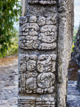 Stela at the Structure I, detailed view, Calakmul Archaeological Site, Campeche State, Mexico
