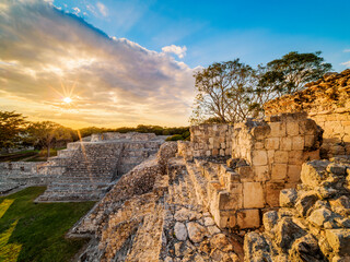 Great Acropolis at sunset, Edzna Archaeological Site, Campeche State, Mexico