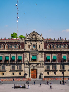 View over Zocalo or Constitution Square towards the National Palace, Mexico City, Mexico