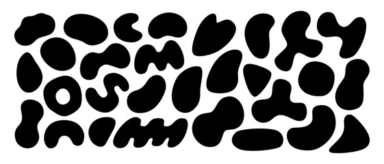 Abstract black blob shapes set for modern graphic design, branding, packaging, posters, web elements isolated on white background. Vector illustration of frames, backgrounds, spots with smooth edges.