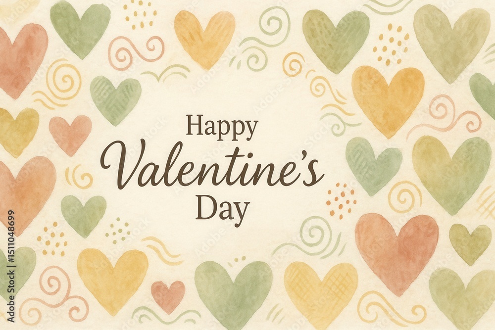 Poster whimsical valentine's day watercolor banner featuring a panoramic array of hand drawn abstract heart