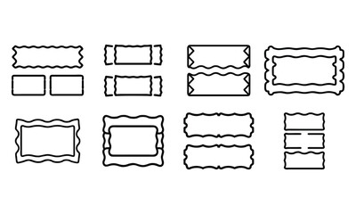 Wavy Rectangle Frame Collection Scalloped, Curved, Vintage Borders in Vector Format.