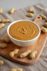 Fototapeta premium Organic Peanut Butter in a Bowl, side view.