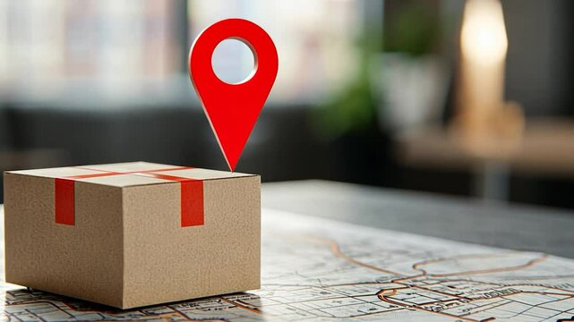 Package delivery location on map for shipping and transportation logistics