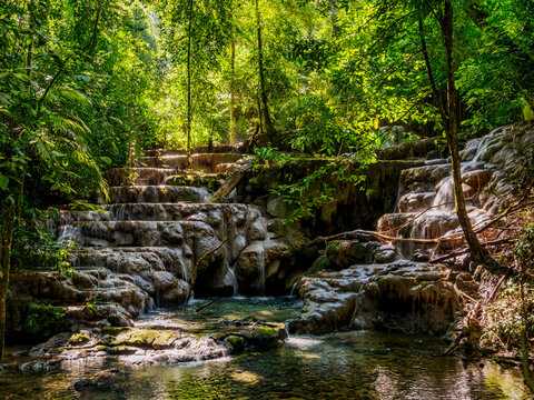 Waterfall at the Palenque Archaeological Site, Palenque, Chiapas State, Mexico