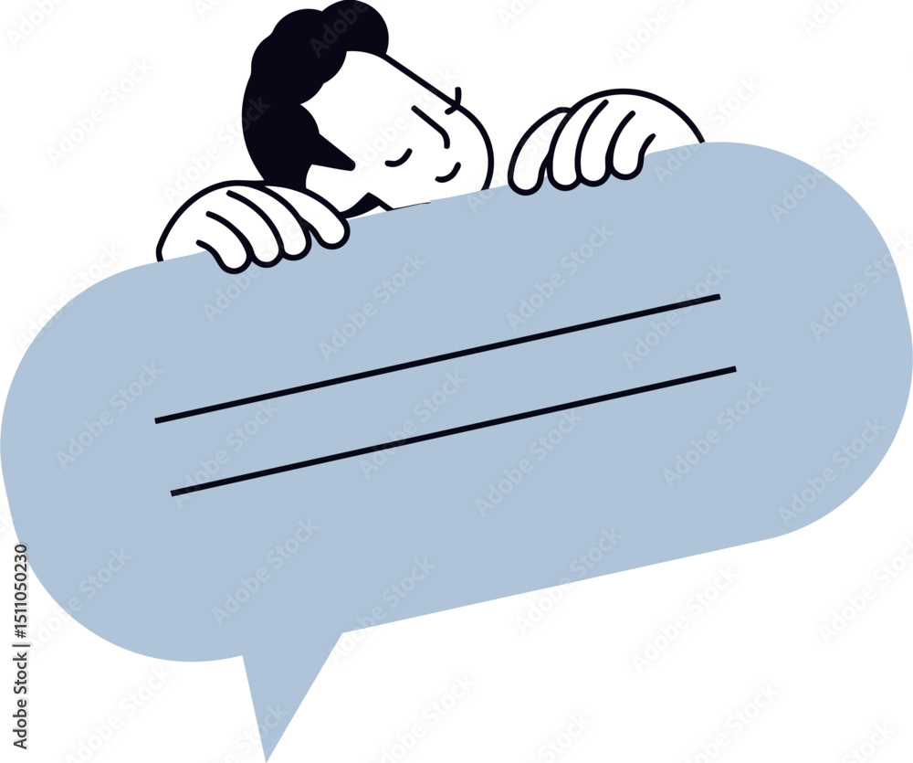 Poster man message communication bubble chat dialog conversation discussion talking speaking sharing tellin
