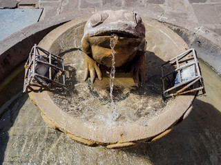 Frog Fountain at Plazuela de los Sapos, Alley of the frogs, Los Sapos Neighbourhood, City of Puebla, Puebla State, Mexico