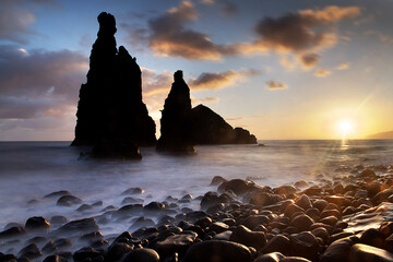 Amazing sunrise on the coast of Madeira