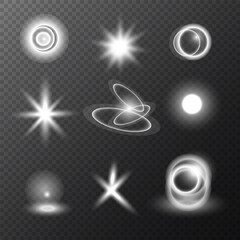 Lens Flare, light glow effect. sun or realistic shining star with backlight effect. bokeh glitter and sparkles or sparkles on transparent background.