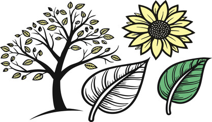 set of black and white flowers