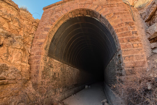The south entrance of the historic Johnson Canyon Railroad Tunnel, Kaibab National Forest of Arizona, USA