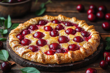 Fresh cherry pie with a golden lattice crust.