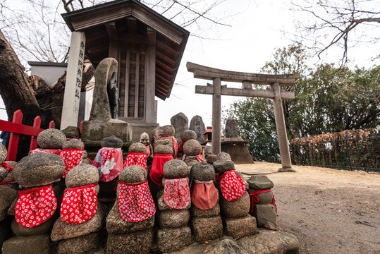 Ishiyama Wakamiya Daimyojin Shinto shrine within the walls of Osaka Castle, Japan