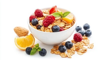 Golden Start: Healthy Cornflakes Breakfast Isolated on White

