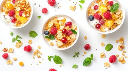 Golden Start: Healthy Cornflakes Breakfast Isolated on White

