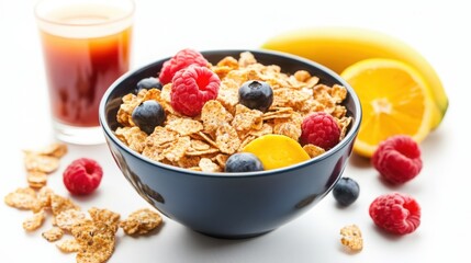 Golden Start: Healthy Cornflakes Breakfast Isolated on White

