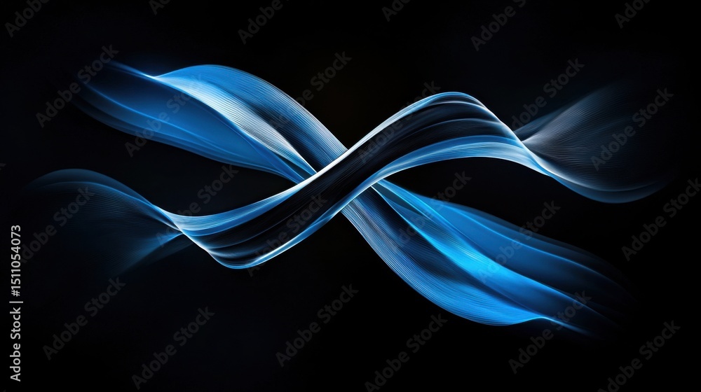 Poster the image is a blue wave that is curved and twisted. the blue color is dominant and the wave appears