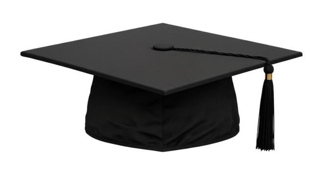 Stock photo of graduation cap mortarboard academic dress for university college high school degree ceremony on transparent background