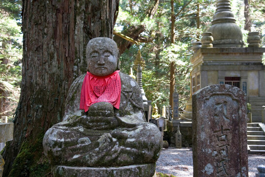 Jizo statues and graves at Okunoin of Mount Koya, a sacred Buddhist site and cemetery, Wakayama Prefecture, Japan, East Asia