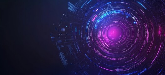 Fototapeta premium Abstract background with digital technology and AI concept, blue and purple gradient color of the banner for business presentation Tech web connection and global network abstract tech Generative AI
