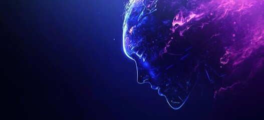 Abstract background with digital technology and artificial intelligence vector illustration, in a dark blue color palette, with a purple glow Generative AI