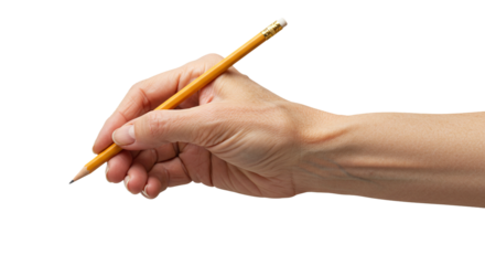 Hand holding a pencil writing drawing sketching art education design tool school supplies writing instrument on transparent background