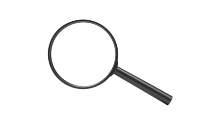 Magnifying glass search tool close up investigation find zoom in detail isolated on white background on transparent background