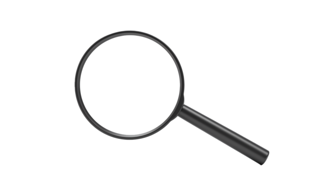 Magnifying glass search tool close up investigation find zoom in detail isolated on white background on transparent background