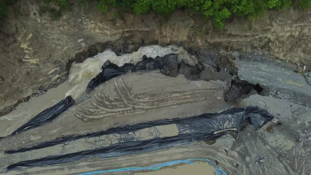 The place where the Corund stream floods the salt mine in Praid - Romania, as a result of soil erosion