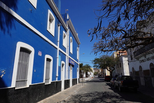 Local architecture and street scenery in Mindelo, Saint Vincent, Cape Verde