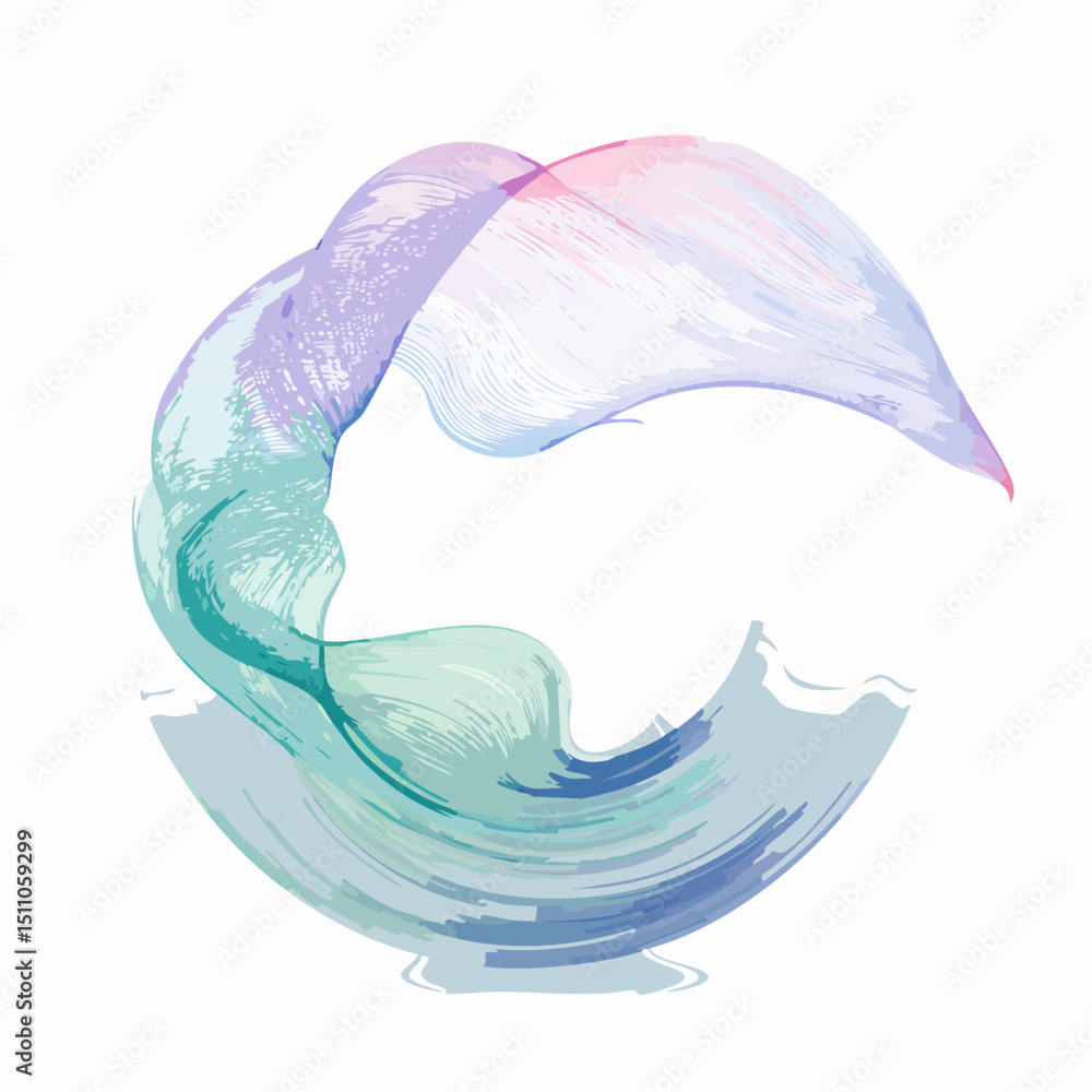 Aufkleber a circular swirl of translucent teal and purple ribbon-like forms on a white background, creating a 