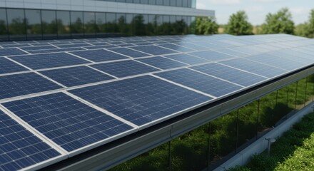 Solar panels efficiently absorb sunlight on a rooftop, contributing to renewable energy production