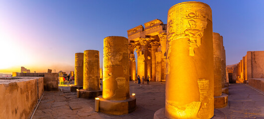 View of the Temple of Horus at dusk, Edfu, Egypt, North Africa, Africa