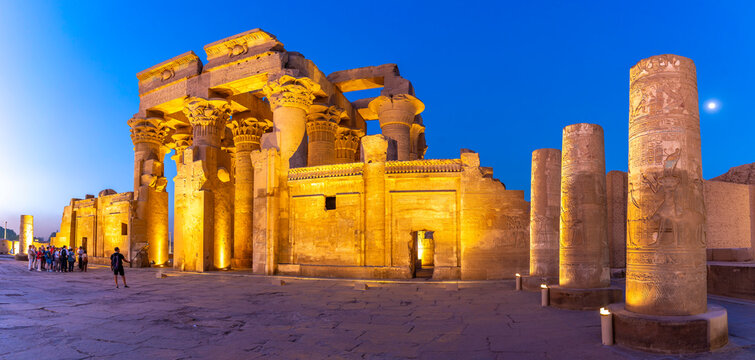 View of the Kom Ombo Temple at dusk, Edfu, Egypt, North Africa, Africa