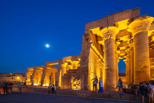 View of the Kom Ombo Temple at dusk, Edfu, Egypt, North Africa, Africa