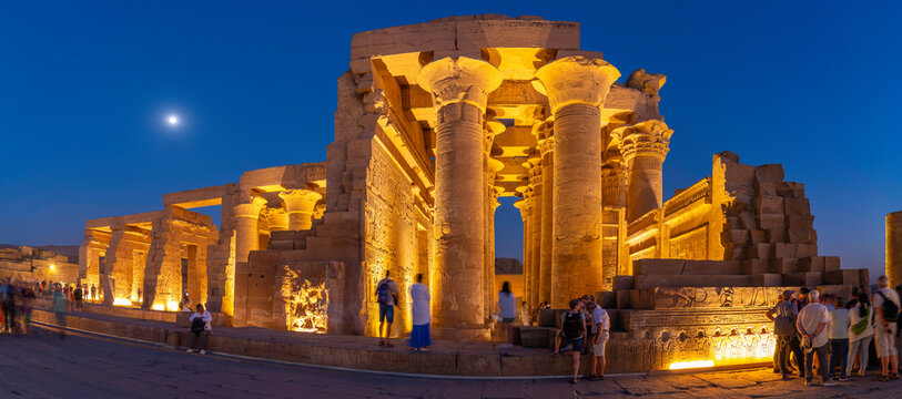 View of the Kom Ombo Temple at dusk, Edfu, Egypt, North Africa, Africa