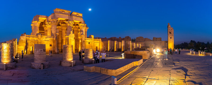 View of the Kom Ombo Temple at dusk, Edfu, Egypt, North Africa, Africa