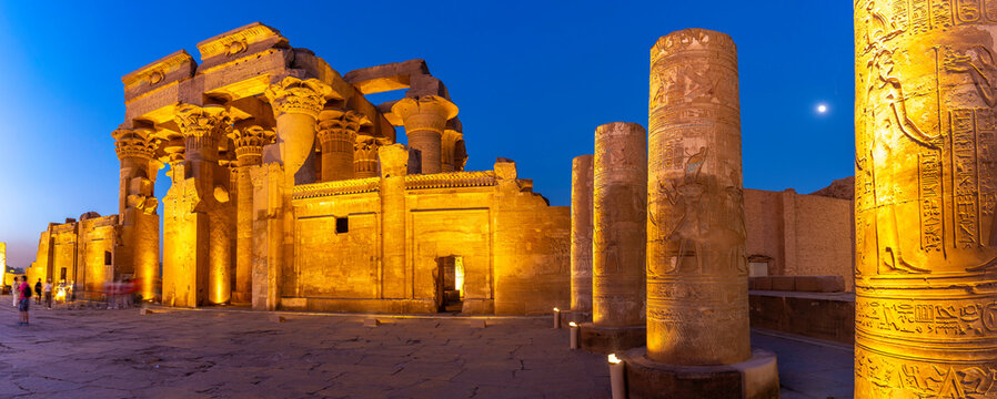 View of the Kom Ombo Temple at dusk, Edfu, Egypt, North Africa, Africa