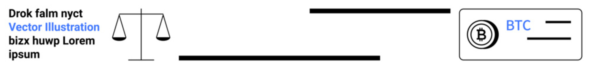 Scales balancing fairness alongside a cryptocurrency card tagged BTC. Ideal for finance, cryptocurrency, balance, justice, payment systems, blockchain, simple landing page