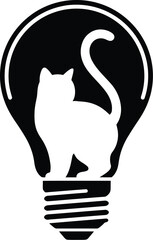  White cat silhouette inside a black light bulb 