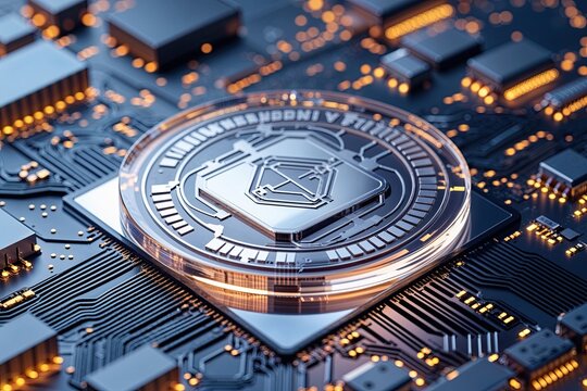 VeChain Coin Microchip 3D Render Supply Chain Technology Visualization