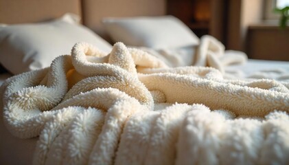 Cozy and soft blanket, perfect for snuggling on the couch or bed A luxurious texture and comforting warmth for ultimate relaxation Ideal for chilly evenings and winter nights , evening, interior