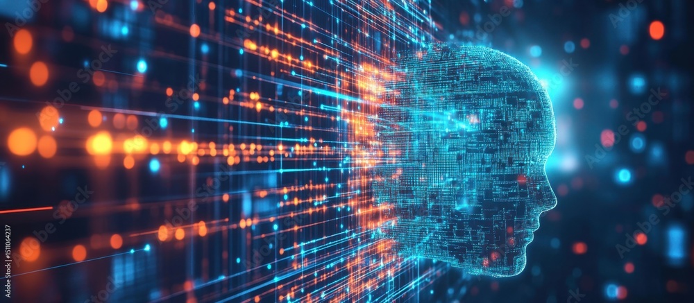 Poster digital technology background with a digital world and data connection concept, ai, in a multi-color