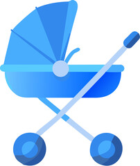 Blue baby carriage illustration: a symbol of timely service and management