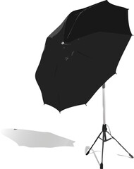 An isolated black and white umbrella and photo camera on a studio background, an essential photography accessory for weather protection