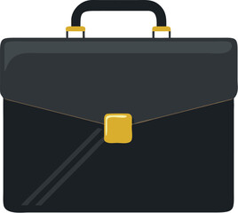 Black vector briefcase icon with handle and lock for business travel and portfolio design