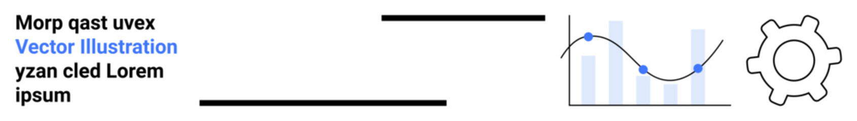 Bar chart with data points connected by a line and a gear symbolizing analytics, workflow, and processes. Ideal for technology, finance, business, research, marketing, and operations or a simple