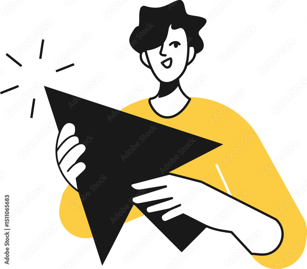 Aufkleber illustration vector graphic design character cartoon art man holding arrow direction pointer cursor 
