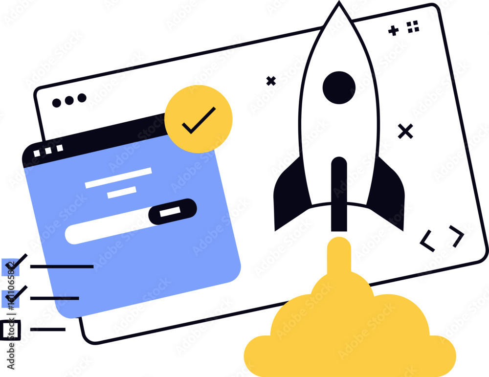 Poster rocket launch startup business success growth progress development innovation technology project com